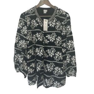 Chico’s Elegant Eyelet Jacket size 3/XL Black/White Beaded Collar 3/4 Sleeve